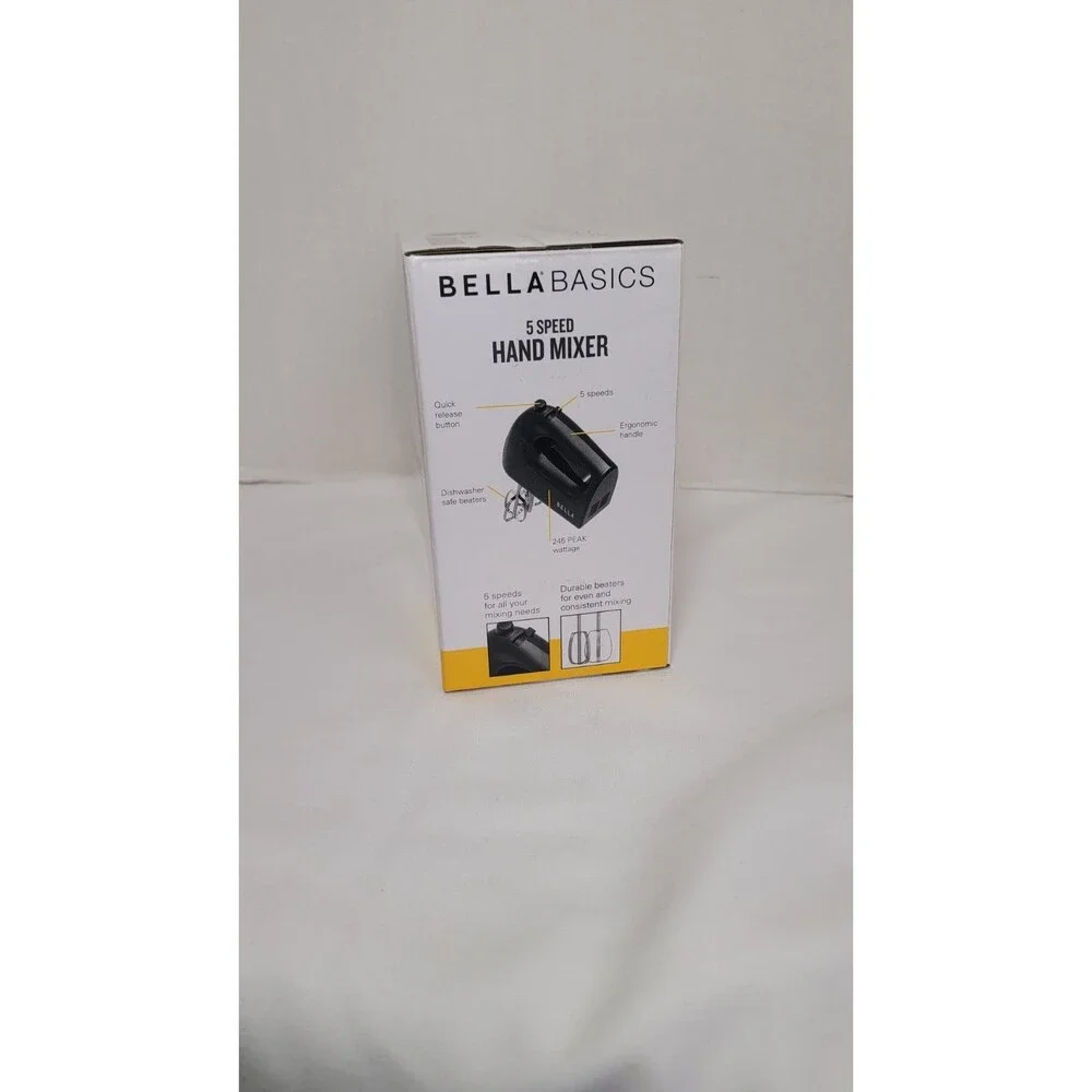 Bella Basics 5-Speed Hand Mixer Black Compact Electric Kitchen Mixer New In Box